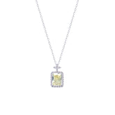 Asfour Crystal Chain Necklace With Yellow Emerald Cut Pendant In 925 Sterling Silver-ND0447-Y
